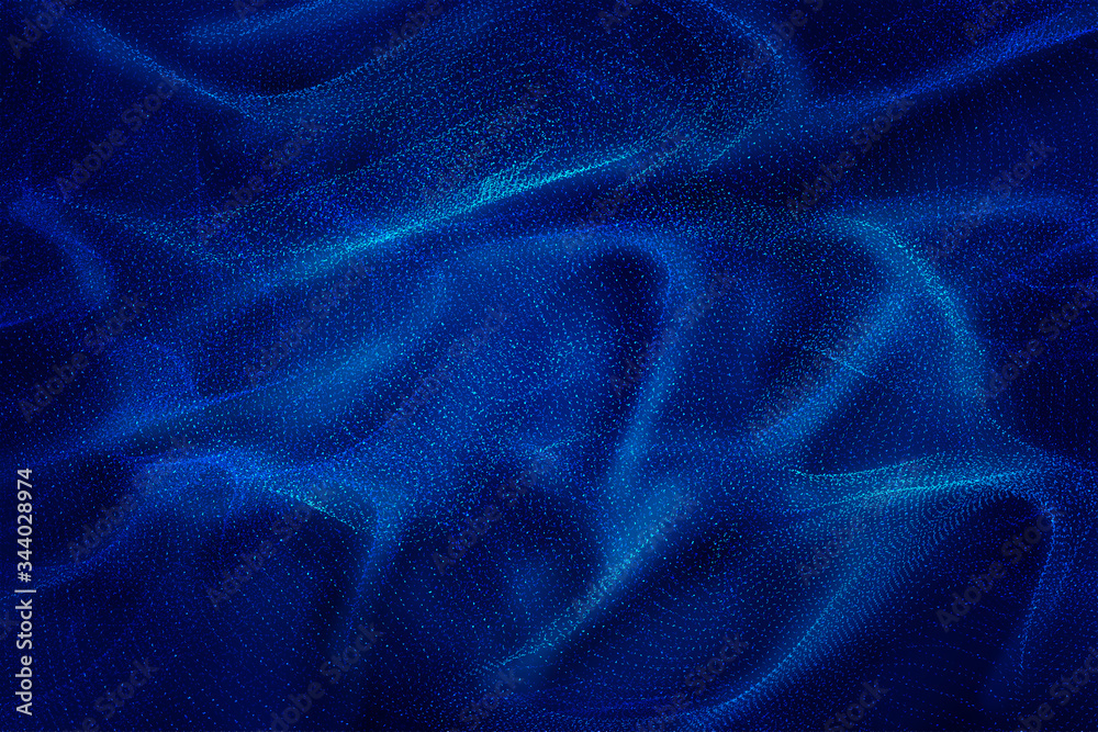 Fototapeta premium Flowing dynamic particles, forming a technological abstract background like silk