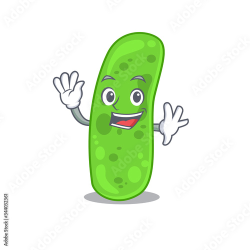 A charismatic propioni bacteia mascot design style smiling and waving hand