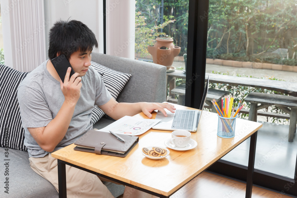 Work from home,Businessman working remotely from home. Using computer. Distance learning online education and work Work from home,Businessman working remotely from home. Using computer. Distance learning online education and work