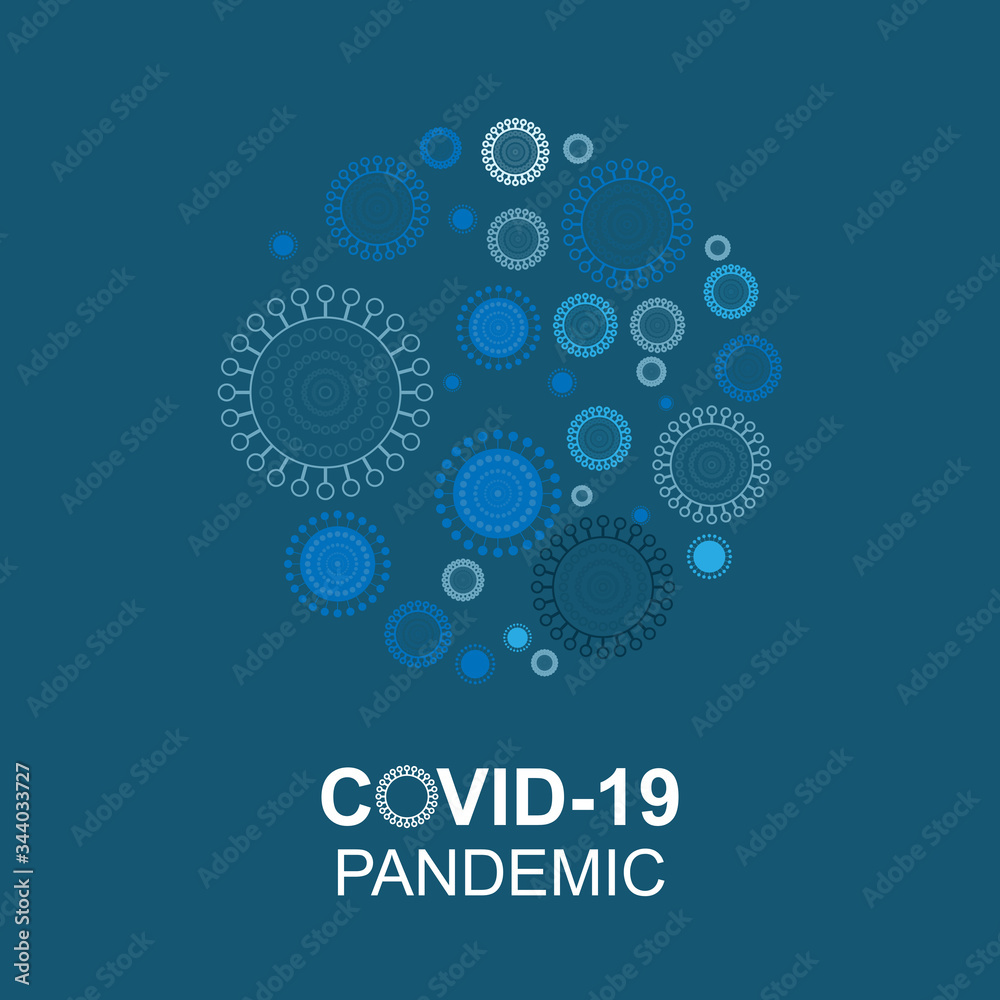 Illustration of virus shape distribute in globe shape on dark blue background with space for write wording, for making PR media in coronavirus pandemic that affect health and economic problem