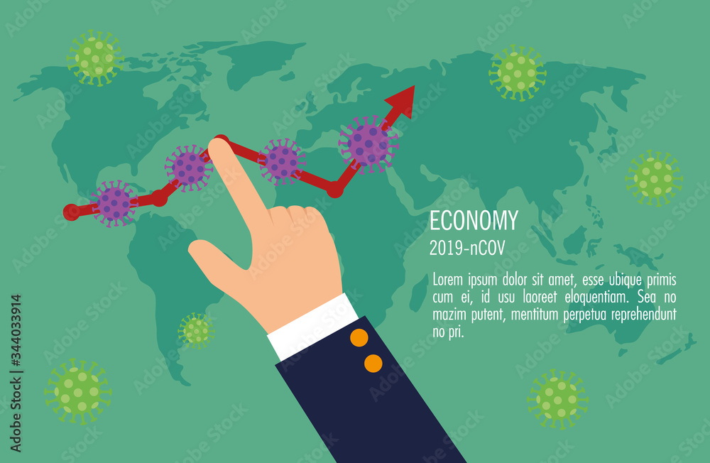 Φωτογραφία hand and infographic of economy impact by covid 19 vector illustration design