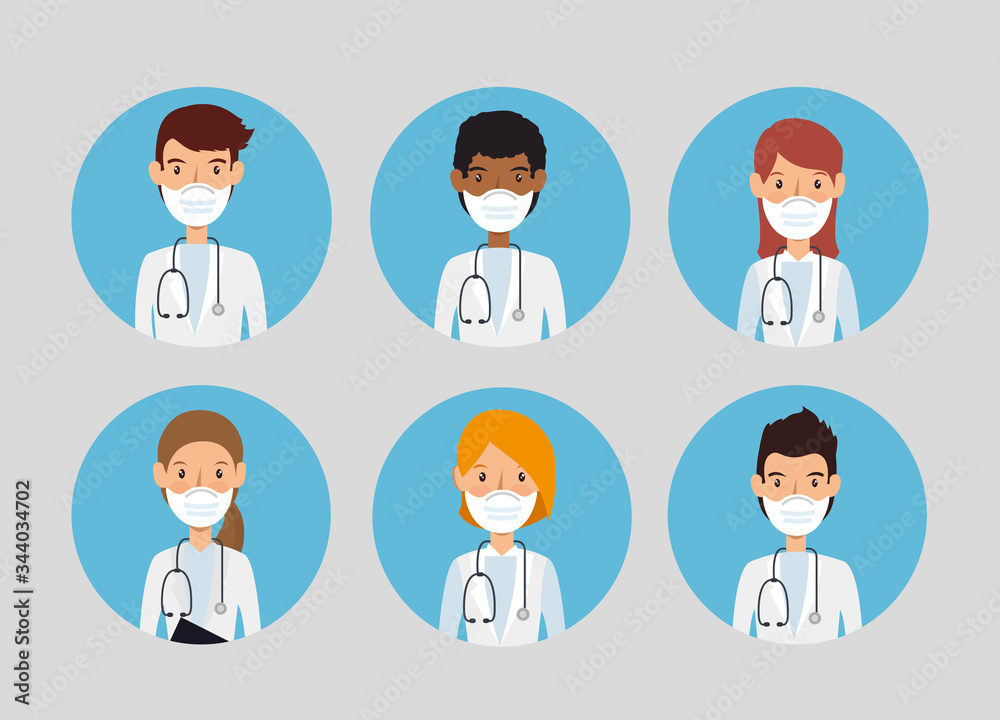 group doctors using face mask isolated icon vector illustration design group doctors using face mask isolated icon vector illustration design