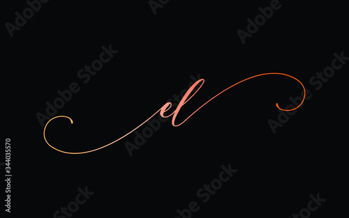 el or e, l Lowercase Cursive Letter Initial Logo Design, Vector Template photo