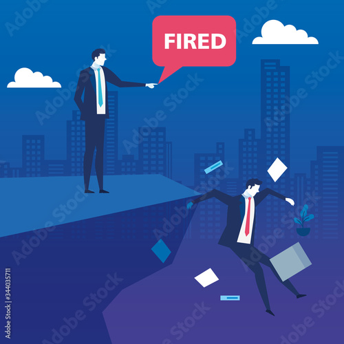 scene of businessmen unemployed in precipice vector illustration design
