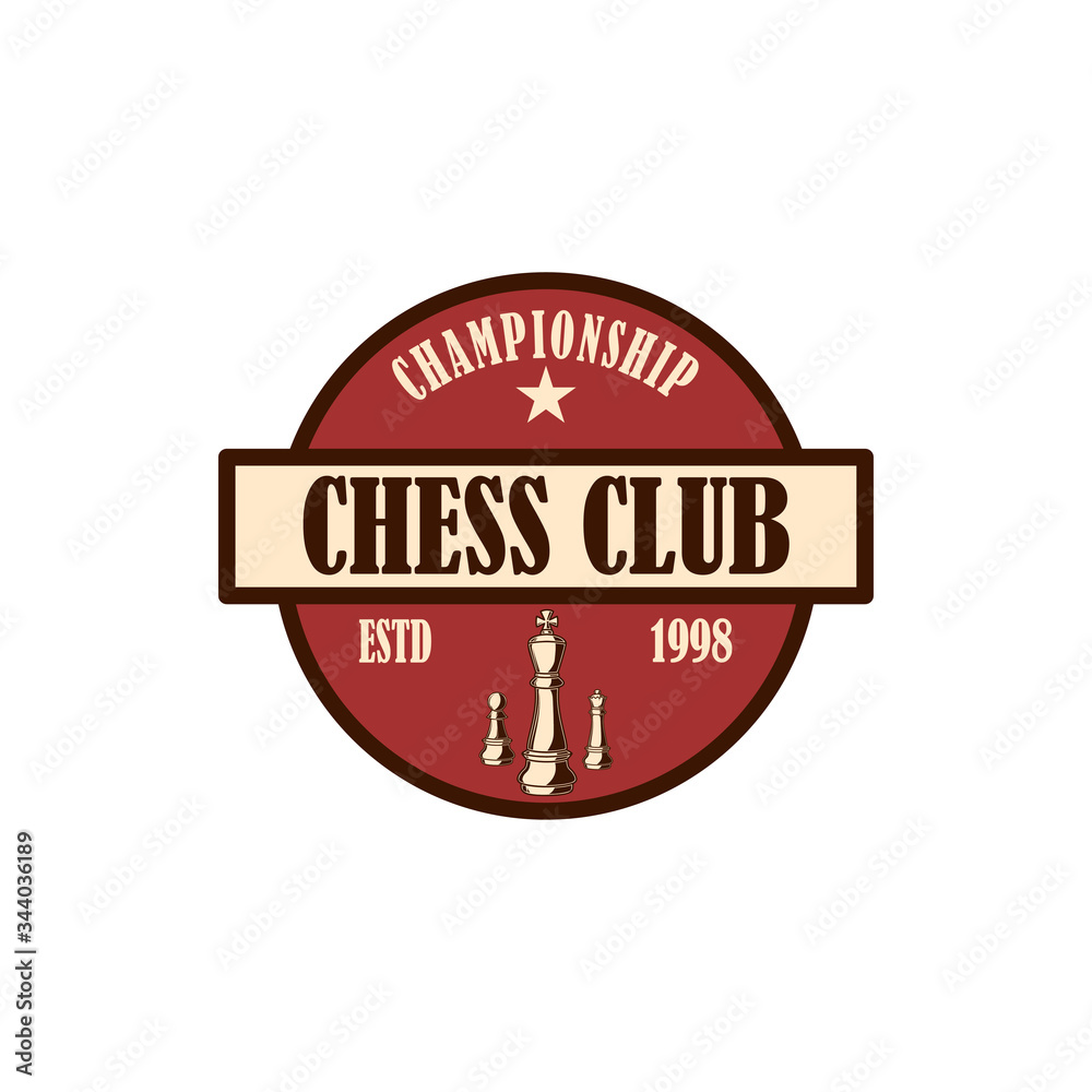 Obraz premium Chess club emblem template. Design element for emblem, sign, logo, label, poster, card. Vector illustration