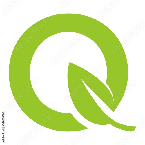 Letter Q. Vector Designs Initial Q with Green Leaf Logo isolated