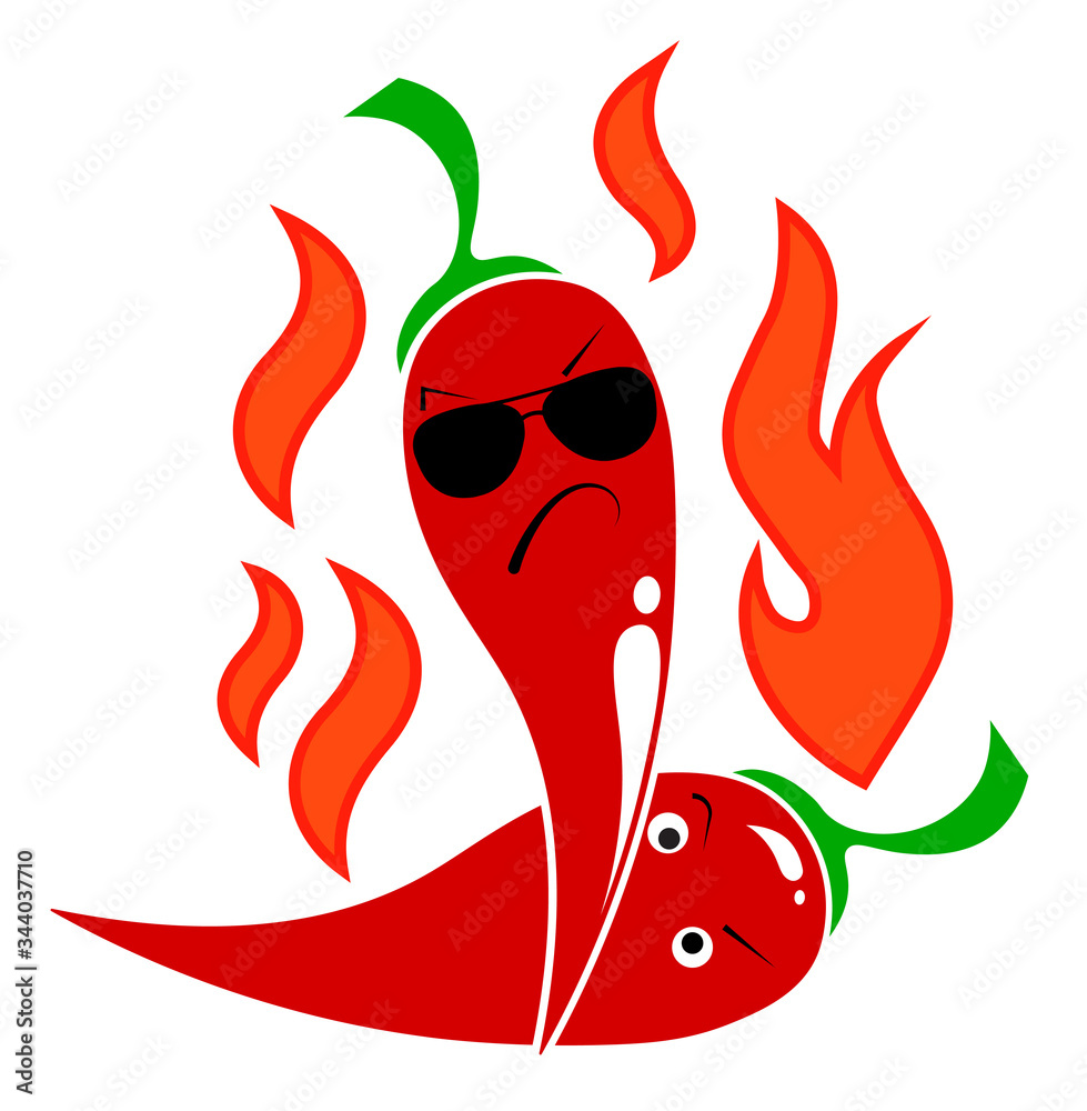 hot mexican pepper in cartoon style. Tongues of flame, bitter food. Isolated vector on white background hot mexican pepper in cartoon style. Tongues of flame, bitter food. Isolated vector on white background