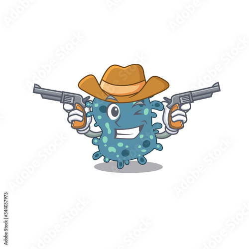 Cute handsome cowboy of rickettsia cartoon character with guns