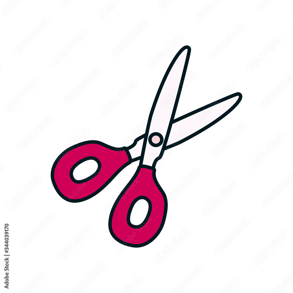 Fototapeta premium Stationary concept, scissors icon, line and fill style