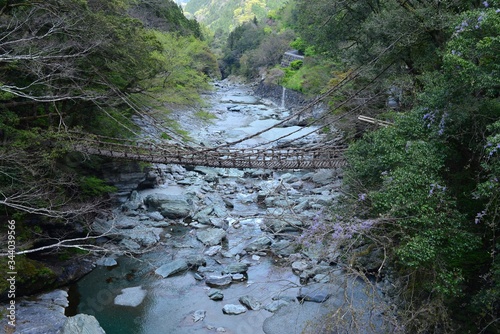 Japan's Shikoku region Is a bridge made of wood in Tokushima Prefecture Iya no Kazura Bridge tourist attraction 