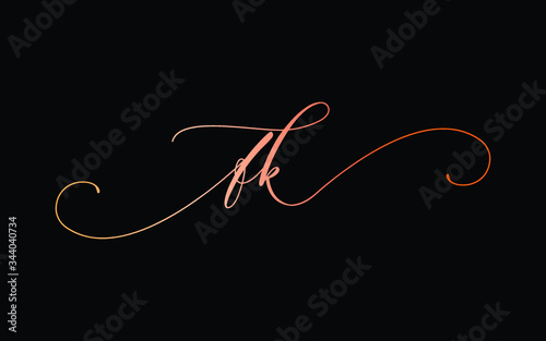 fk or f, k Lowercase Cursive Letter Initial Logo Design, Vector Template