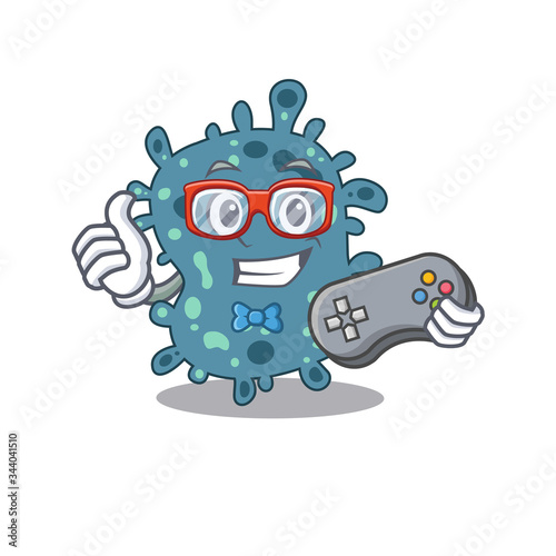 Mascot design concept of rickettsia gamer using controller photo