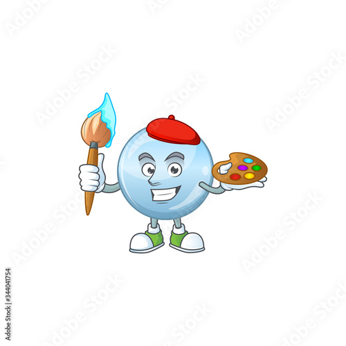 Artistic Artist of collagen droplets cartoon character painting with a brush