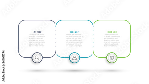 Business infographics. Process thin line elements with icons and 3 options or steps. Vector template.