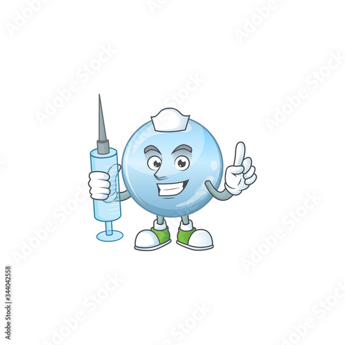 Friendly Nurse collagen droplets mascot design style using syringe