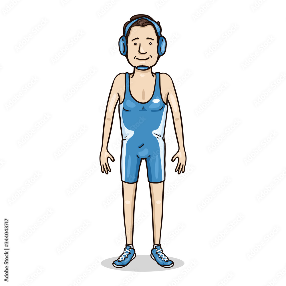 Vector Cartoon Character - Man in Blue Wrestling Equipment Vector Cartoon Character - Man in Blue Wrestling Equipment