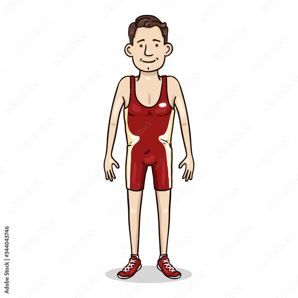 Vector Cartoon Character - Man in Red Wrestling Equipment Vector Cartoon Character - Man in Red Wrestling Equipment