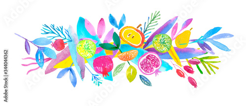 Flower banner made from fresh colourfull watercolor images. 