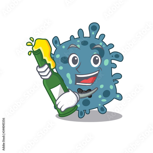 Mascot character design of rickettsia say cheers with bottle of beer photo