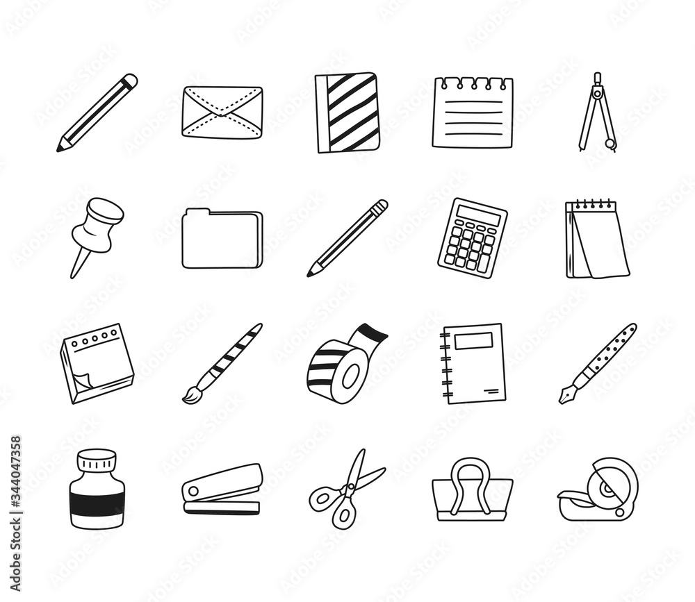 stapler and stationary icon set, line style stapler and stationary icon set, line style