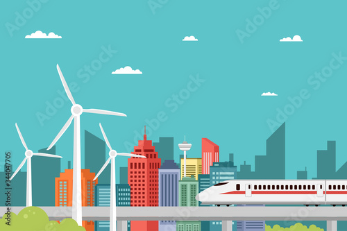 illustration of an urban smart city with advanced technology and high mobility vector design
