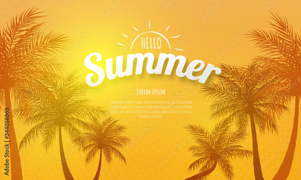 Spring Summer frame poster, palm greeting background. banner  vector illustration and design for poster card,