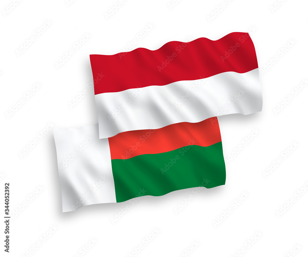 Flags of Indonesia and Madagascar on a white background Flags of Indonesia and Madagascar on a white background
