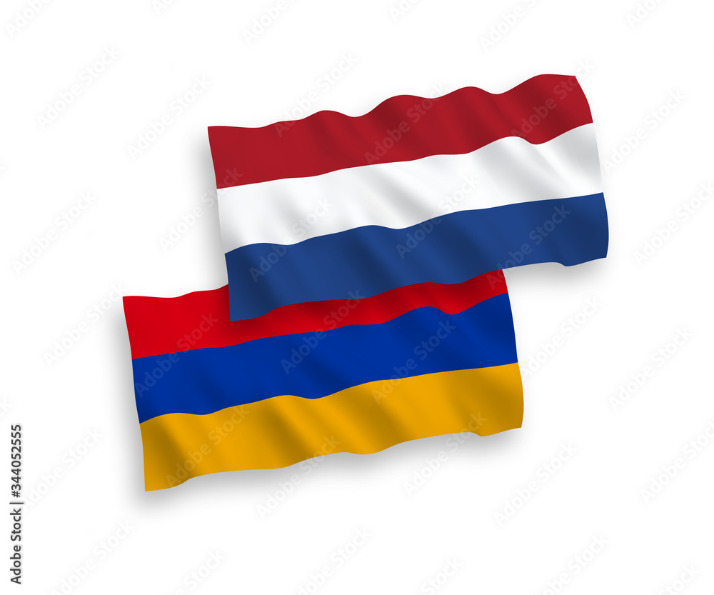 Naklejka premium Flags of Armenia and Netherlands on a white background