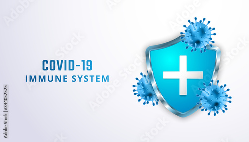 Immune System Shield Concept. Corona Virus 2020 virus disease. Covid-19 outbreak and coronaviruses influenza . Coronavirus 2019-nCoV. Pandemic medical health risk 3d realistic vector illustration