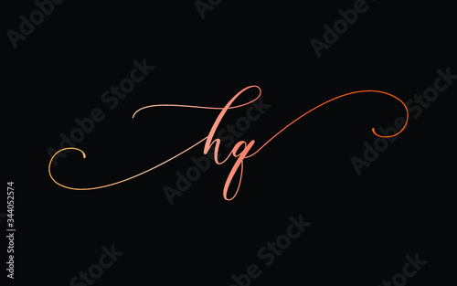 hq or h, q Lowercase Cursive Letter Initial Logo Design, Vector Template