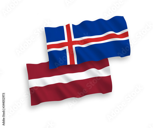 Flags of Latvia and Iceland on a white background