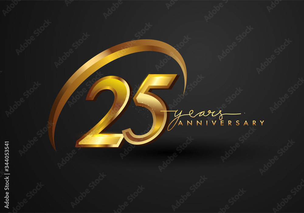 25 Years Anniversary Celebration. Anniversary logo with ring and elegance  golden color isolated on black background, vector design for celebration,  invitation card, and greeting card. vector de Stock | Adobe Stock