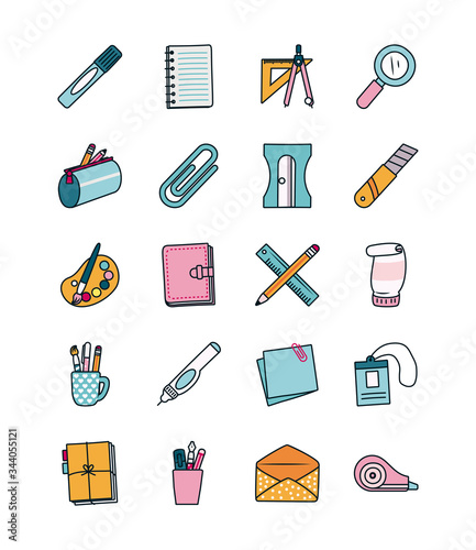 sharpener and Stationary icon set, line and fill style