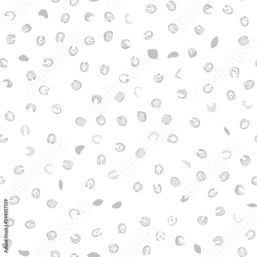 Abstract ink prints seamless pattern. Repeat backdrop of inky blots similar to viruses or bacteria. Gray formless round shapes randomly placed on white background. EPS8 stock vector illustration.