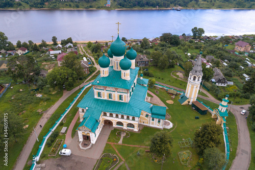 Above Voskresensky Cathedral on a cloudy July day (aerial photography). Tutaev (Romanov-Borisoglebsk), Russia photo