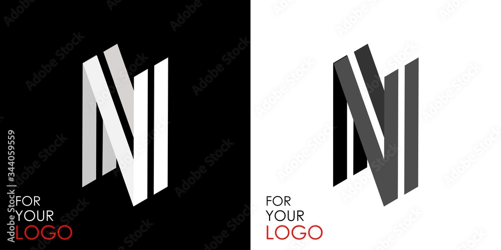 Isometric letter N. From stripes, lines. Template for creating logos, emblems, monograms. Black and white options. 3D art symbol. Vector Isometric letter N. From stripes, lines. Template for creating logos, emblems, monograms. Black and white options. 3D art symbol. Vector