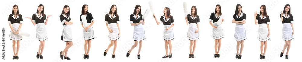 Set of beautiful chambermaid on white background Set of beautiful chambermaid on white background
