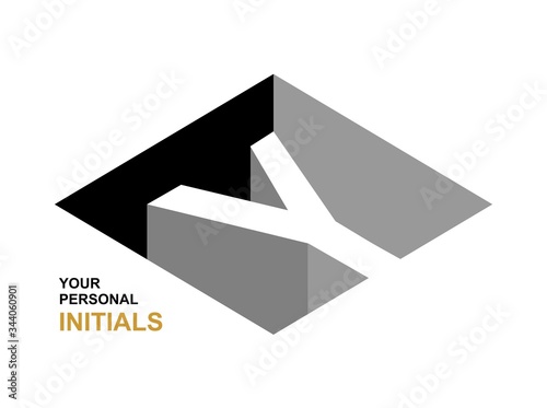 Isometric letter Y. Template for creating logos, emblems, monograms. Black and white . 3D art symbol. Vector