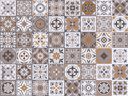 Gorgeous seamless pattern in a fashionable color palette Moroccan, Portuguese tiles, Azulejo, ornaments. Can be used for wallpaper, pattern fills, web page background, surface textures. Vector