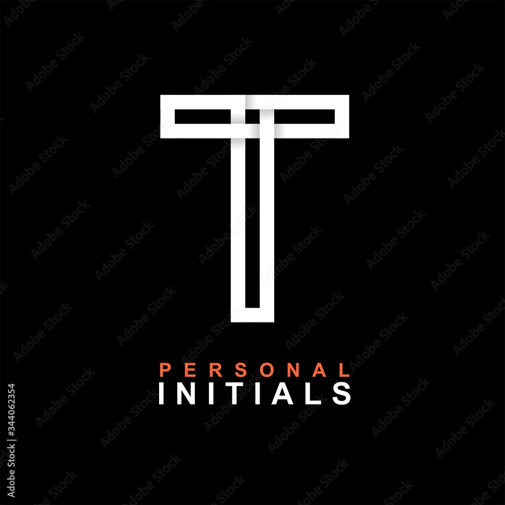 Capital letter T. Created from interwoven white stripes with shadows on a black background. Template for creating logo, emblems, monograms, personal initials, corporate identity. Vector Capital letter T. Created from interwoven white stripes with shadows on a black background. Template for creating logo, emblems, monograms, personal initials, corporate identity. Vector