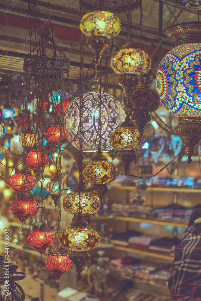 Turkish lamps with colourful geometric patterns