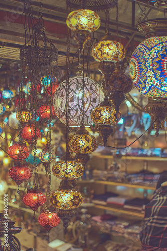 Turkish lamps with colourful geometric patterns © Y