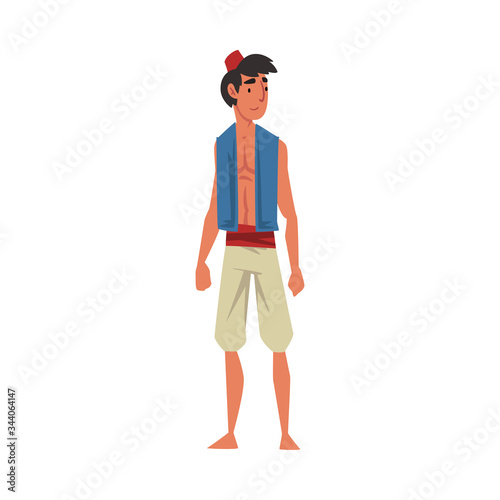 Aladdin, Arabian Oriental Fairy Tale Cartoon Character Vector Illustration