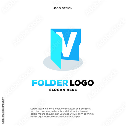 simple and clean illustration logo design initial V chart folder.