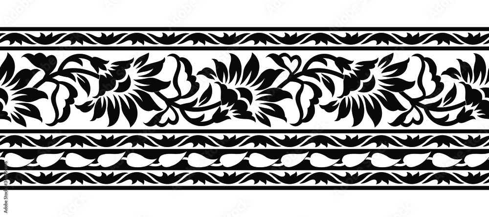 Seamless black and white floral border Stock Vector | Adobe Stock