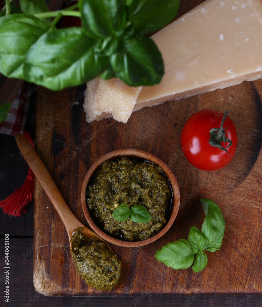 Fototapeta Italian basil and cheese pesto sauce