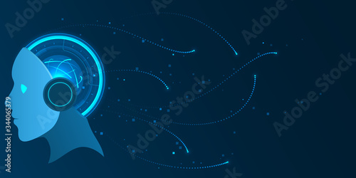 AI humanoid head processing brain futuristic concept copy space