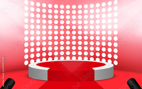 white podium and red carpet with spotlight in the white room
