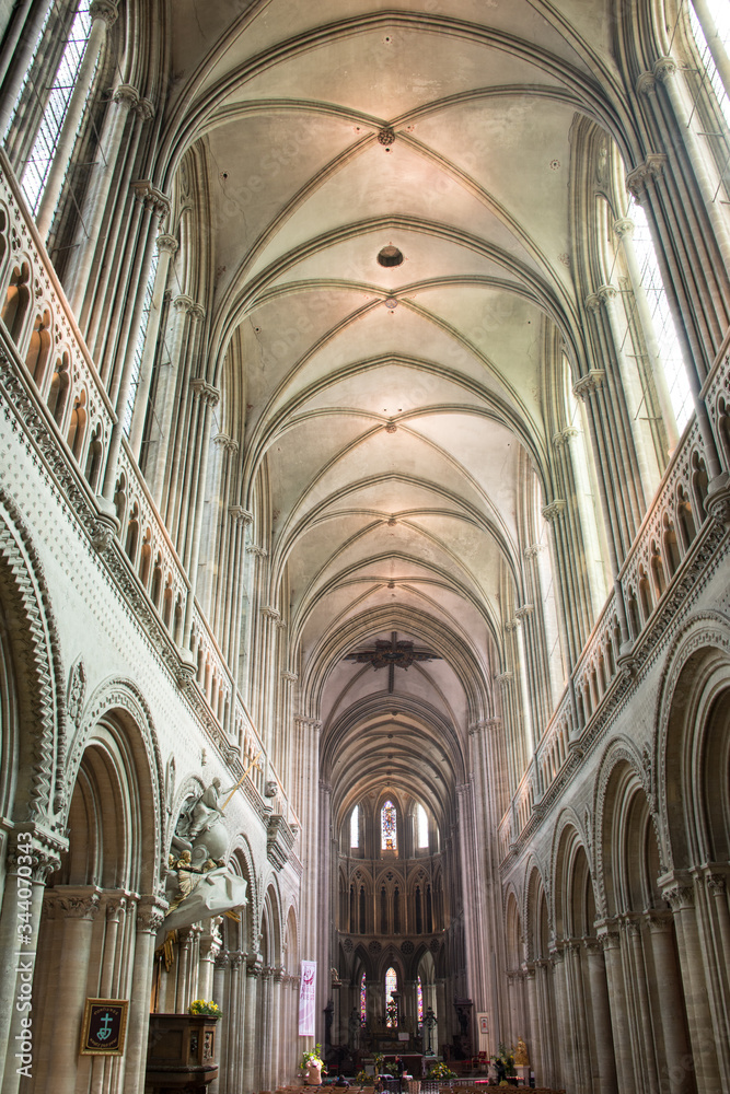 Bayeux, France - March 2013: Nave of the Cathedral of Our Lady of Bayeux