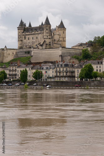 The chateau across a swollen Loire River at Saumur  France